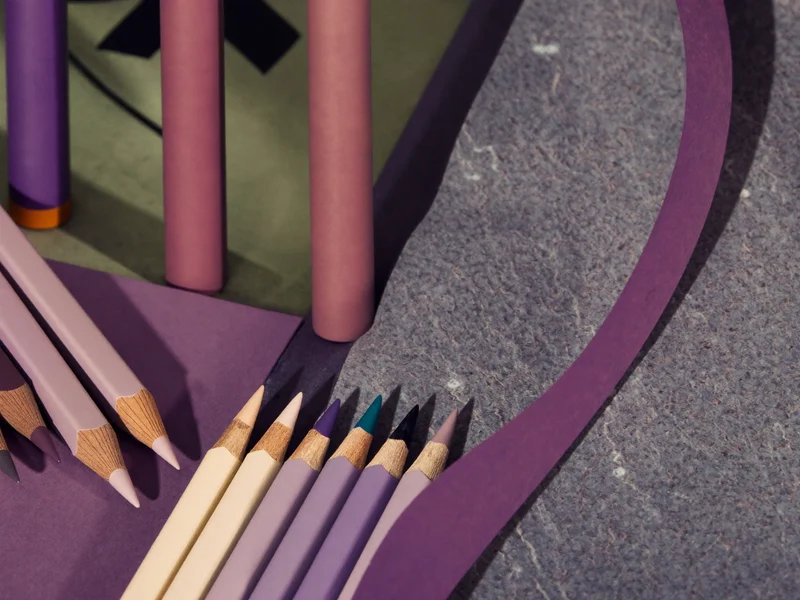 Dettaglio illustrato di materiali e lavorazione per il disegno creativo